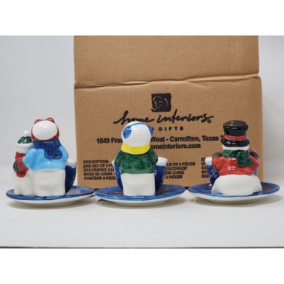 New Home Interiors Set Of 3 Snowmen Tea Light Candle Holders In‎ Original Box - Picture 6 of 11